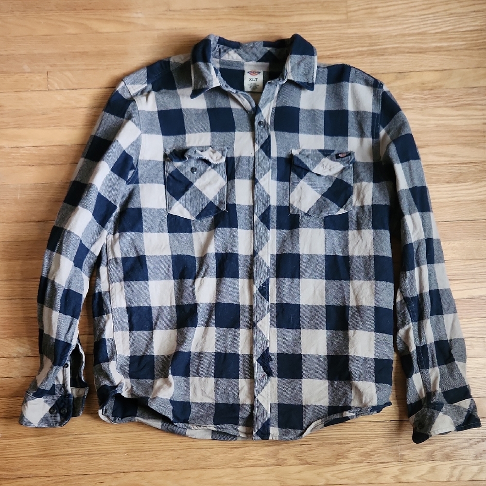 Dickies Blue and Tan Checkered Flannel Shirt